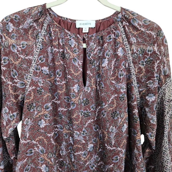 Evereve Cleo Floral Piff Long Sleeve Split Neck Blouse Top Fall Women's Size XS - Picture 5 of 11